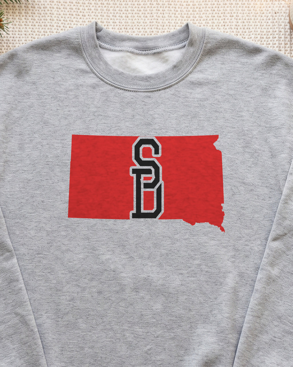 South Dakota Varsity Monogram Map Crewneck Sweatshirt (close-up)