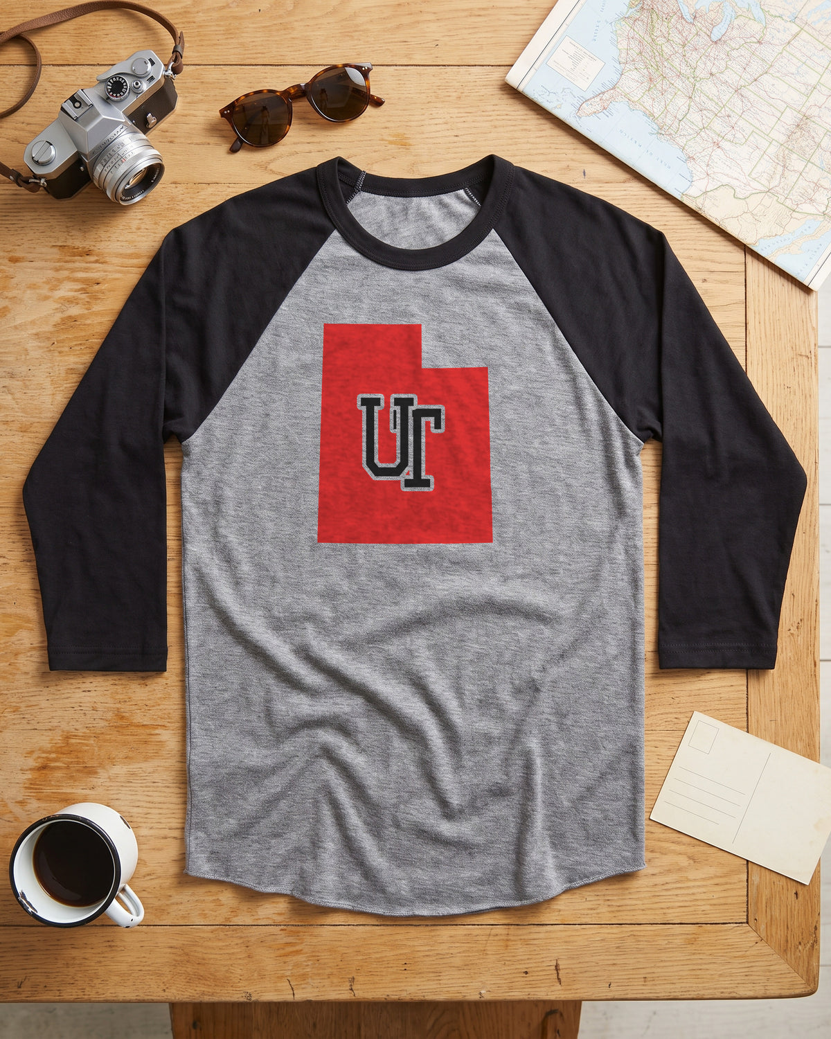 Utah Varsity Monogram Map Raglan 3/4 Sleeve Tee (photo)