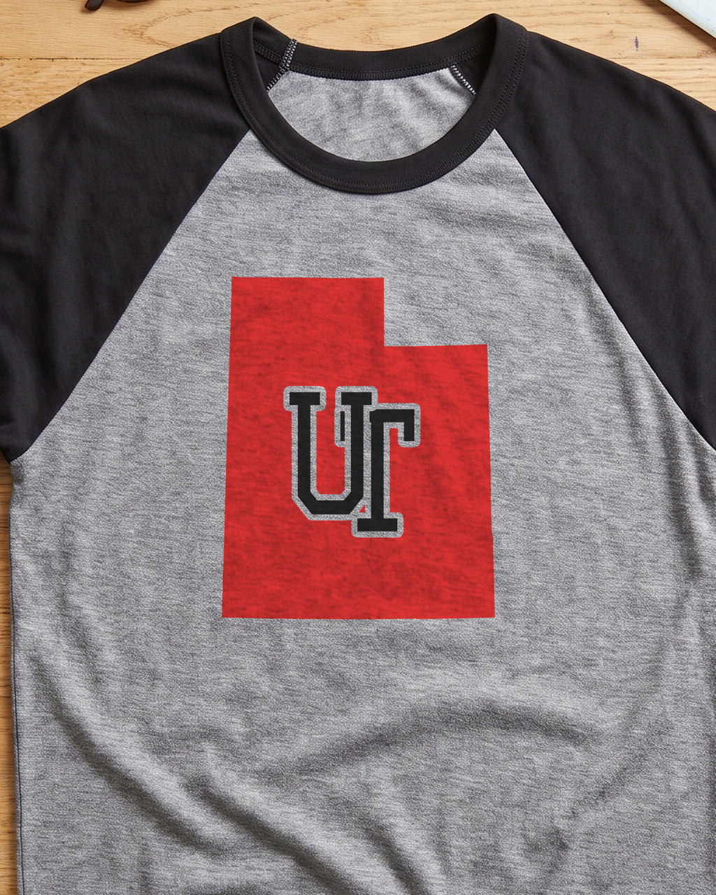 Utah Varsity Monogram Map Raglan 3/4 Sleeve Tee (close-up)