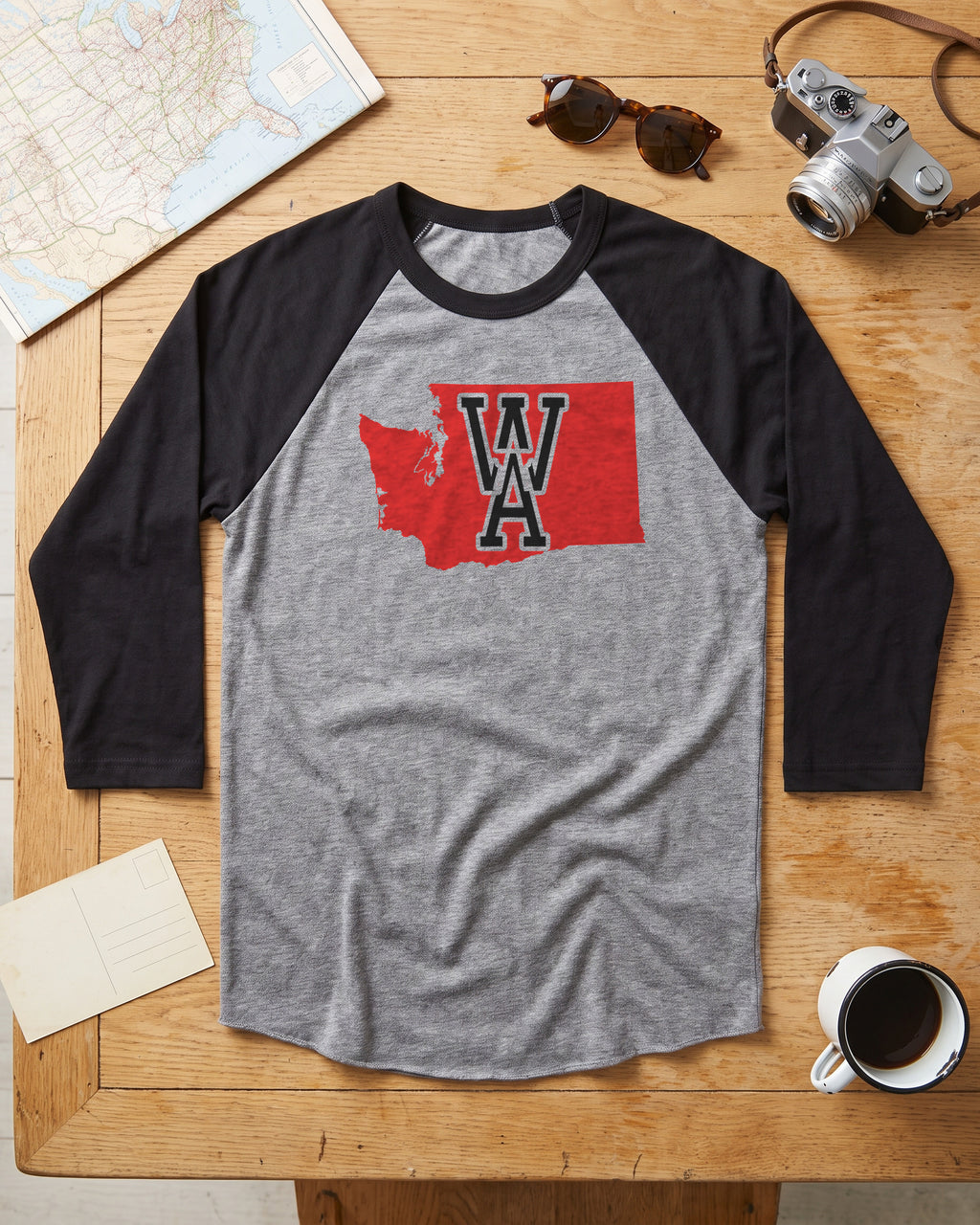 Washington Varsity Monogram Map Raglan 3/4 Sleeve Tee (photo)