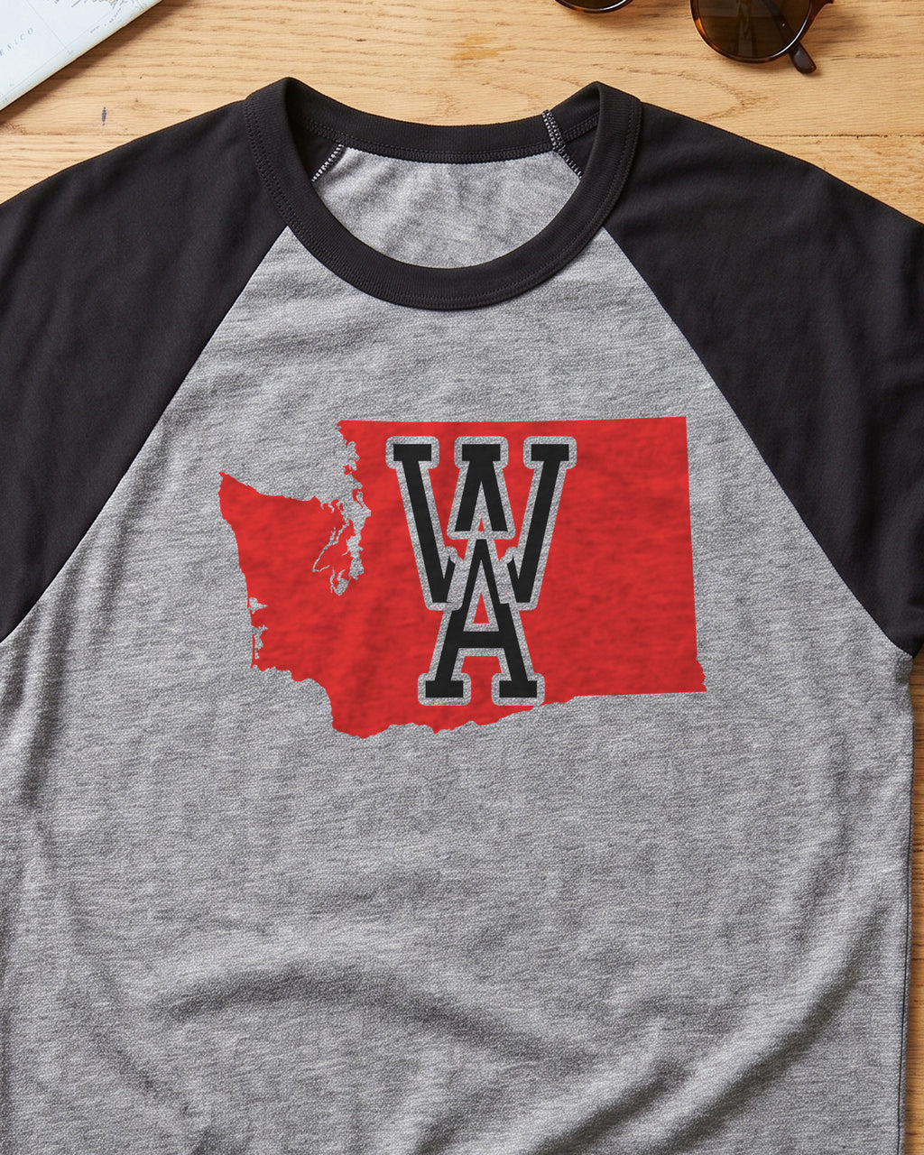 Washington Varsity Monogram Map Raglan 3/4 Sleeve Tee (close-up)