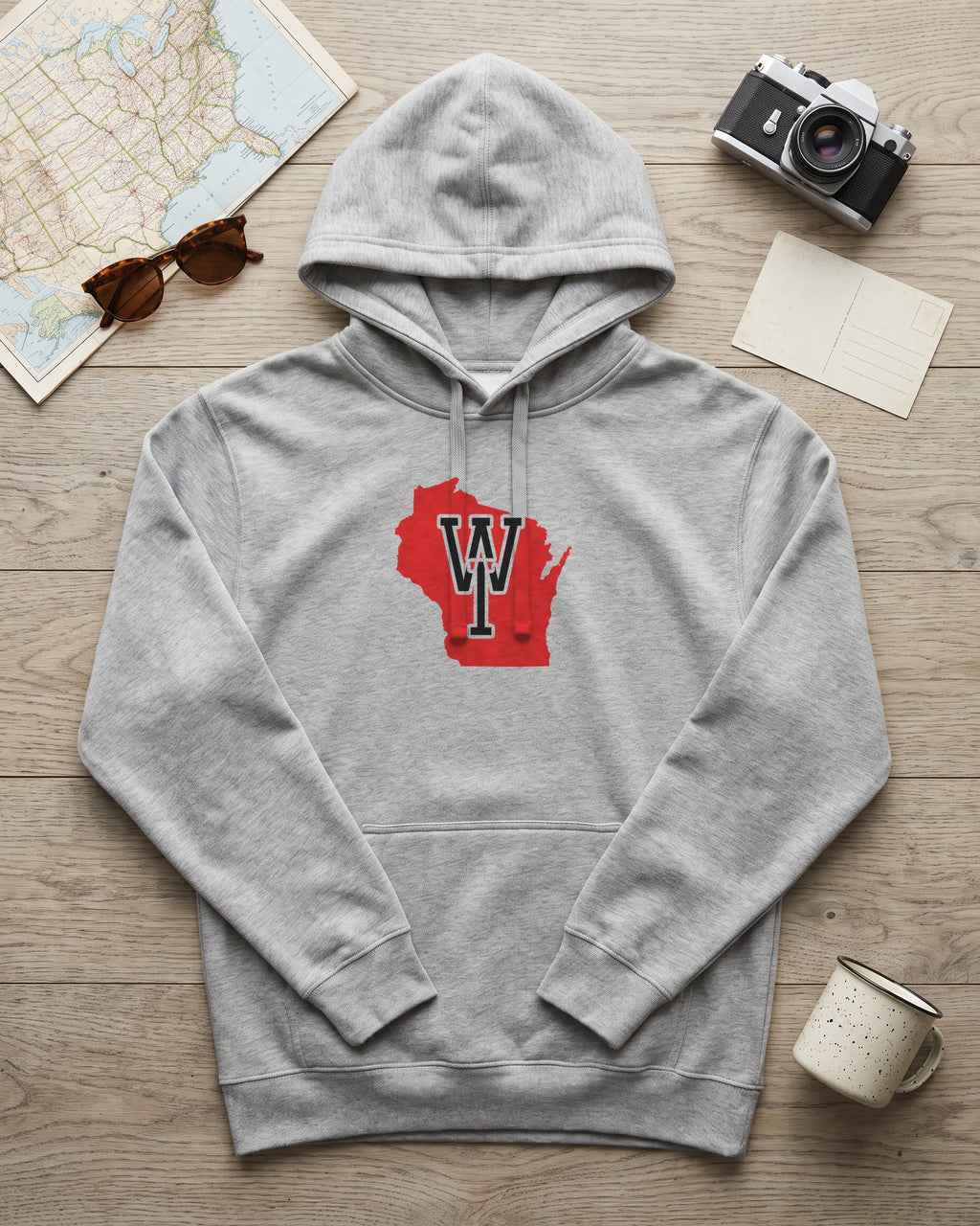 Wisconsin Varsity Monogram Map Hoodie (photo)