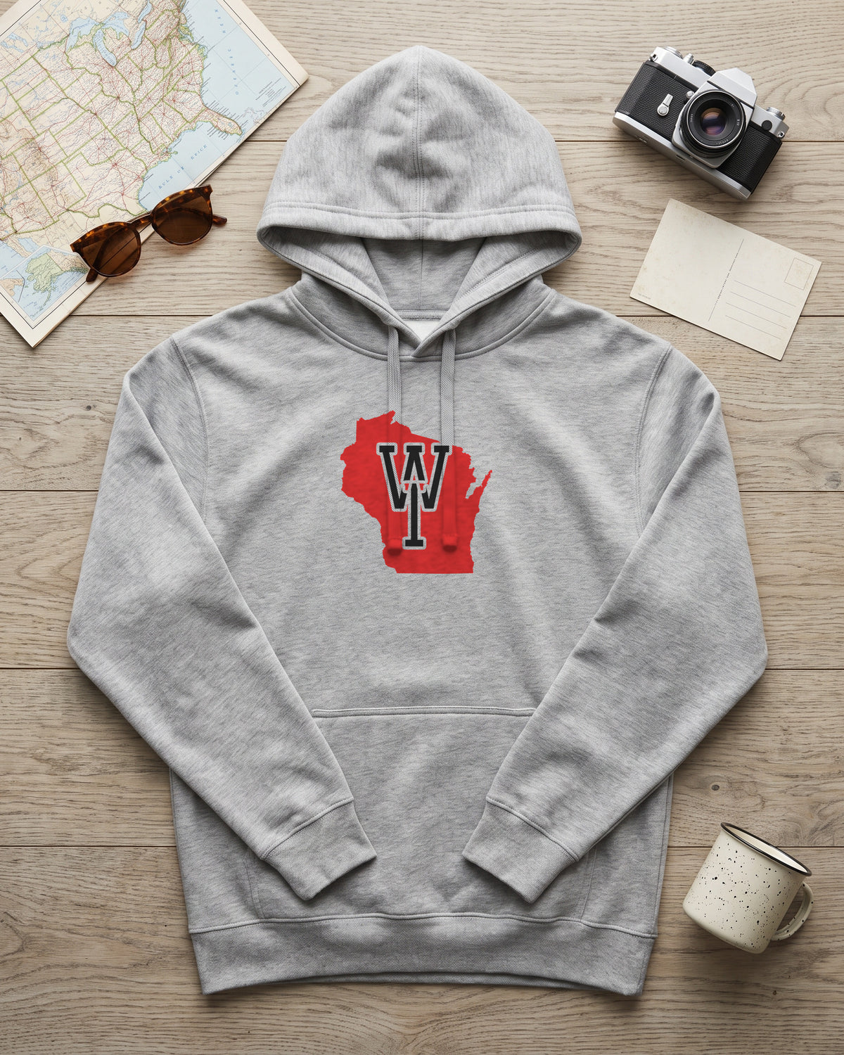 Wisconsin Varsity Monogram Map Hoodie (photo)