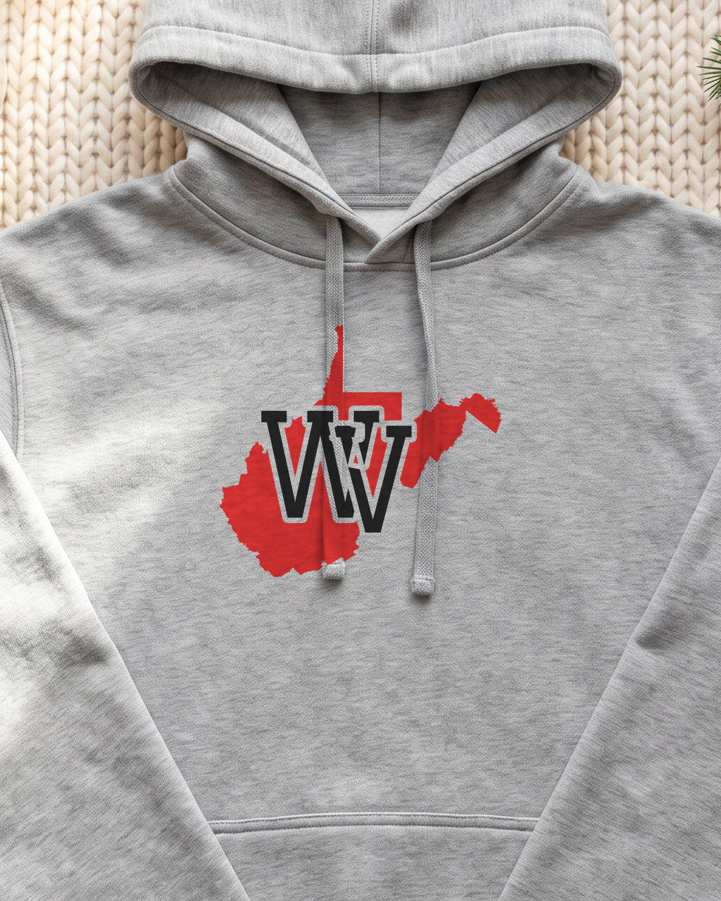 West Virginia Varsity Monogram Map Hoodie (close-up)