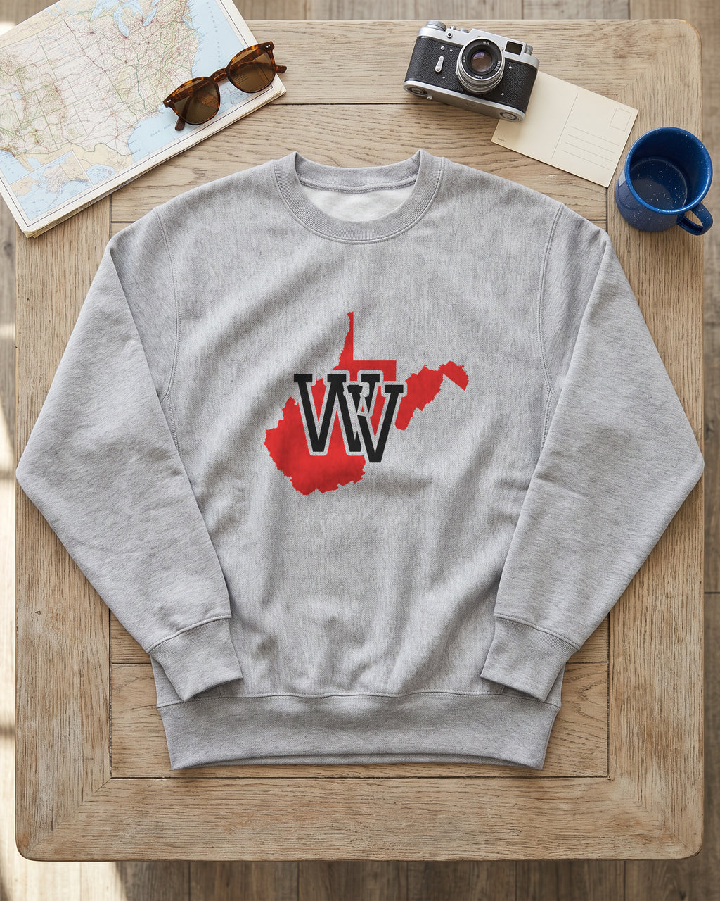 West Virginia Varsity Monogram Map Crewneck Sweatshirt (photo)