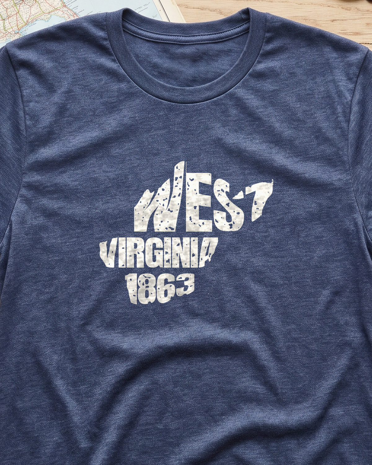 West Virginia Vintage Letters Map T-Shirt (close-up)