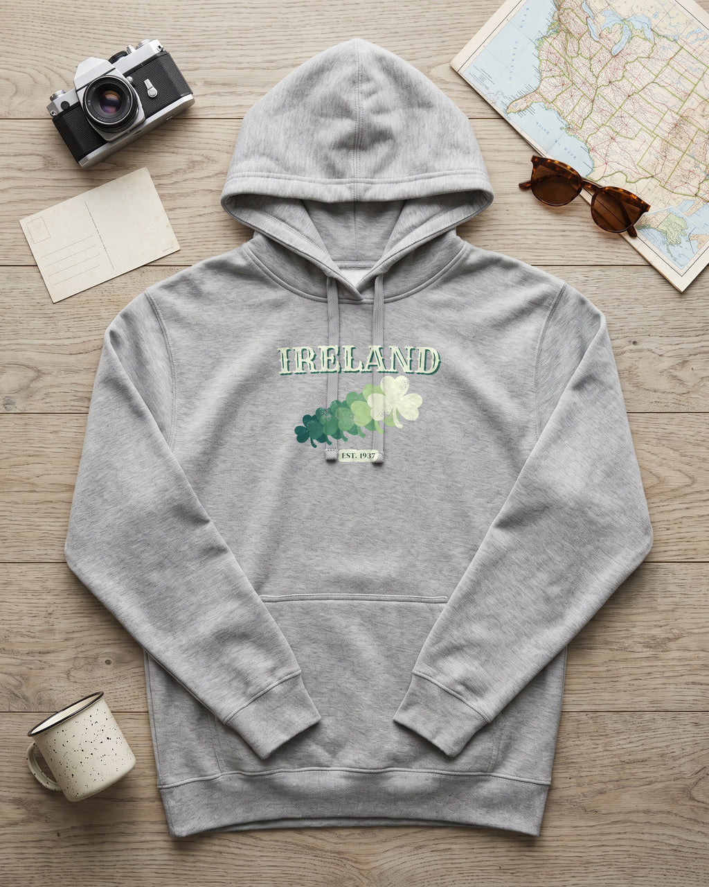 Ireland Est 1937 Vintage Ornate Lettering Hoodie (photo)