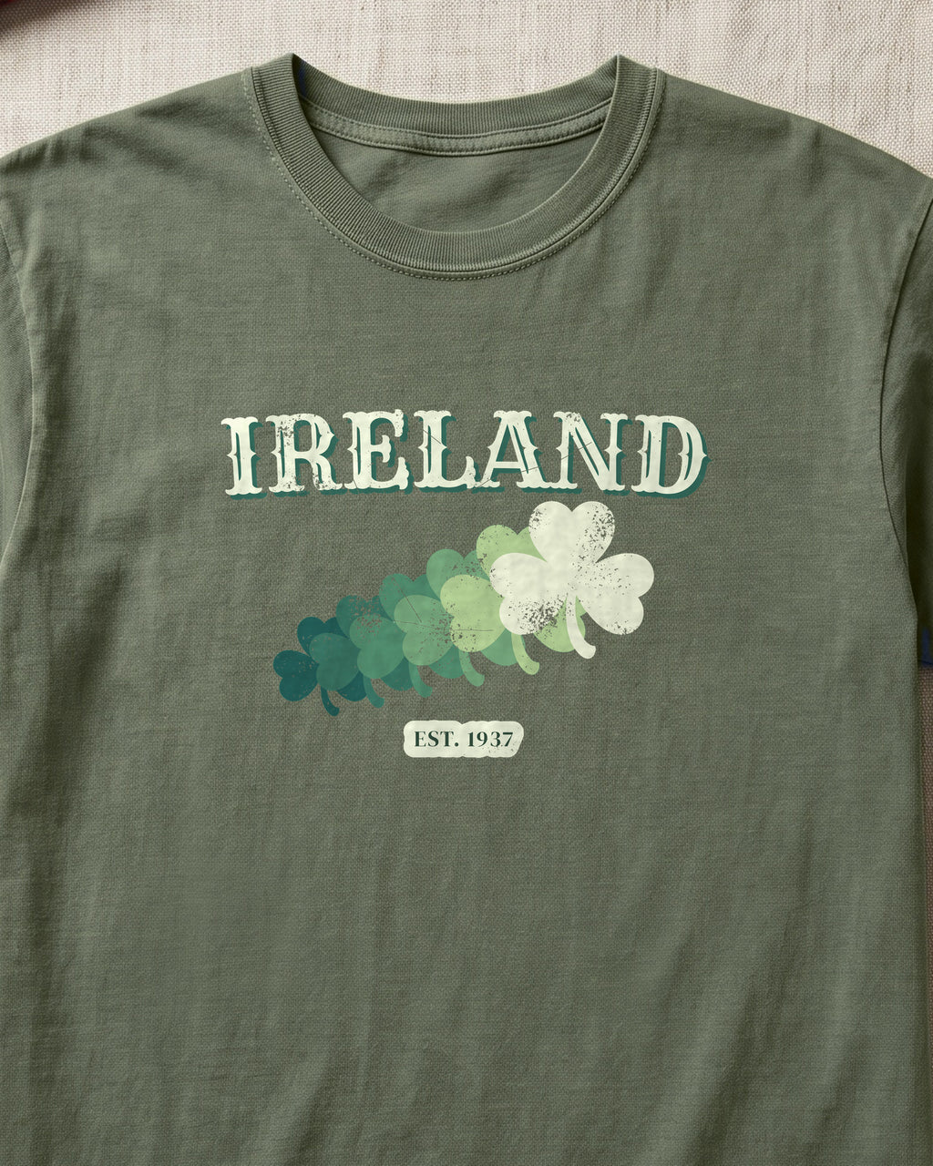 Ireland Est 1937 Vintage Ornate Lettering T-Shirt (close-up)