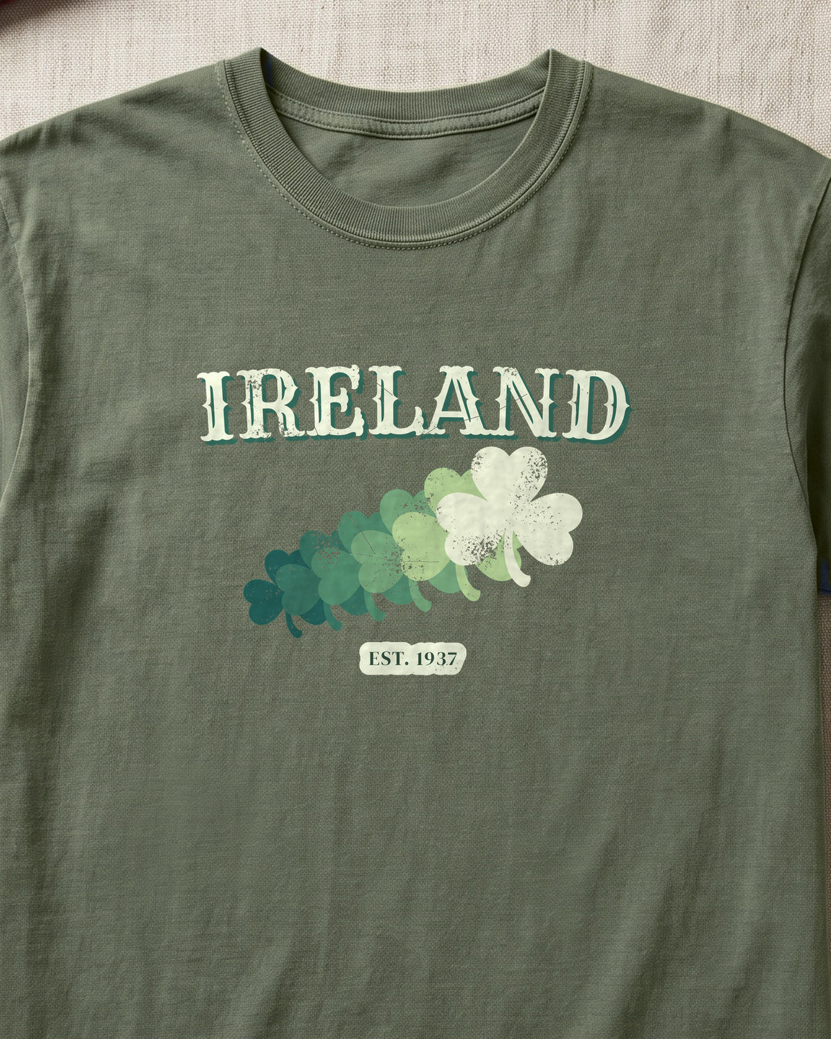 Ireland Est 1937 Vintage Ornate Lettering T-Shirt (close-up)