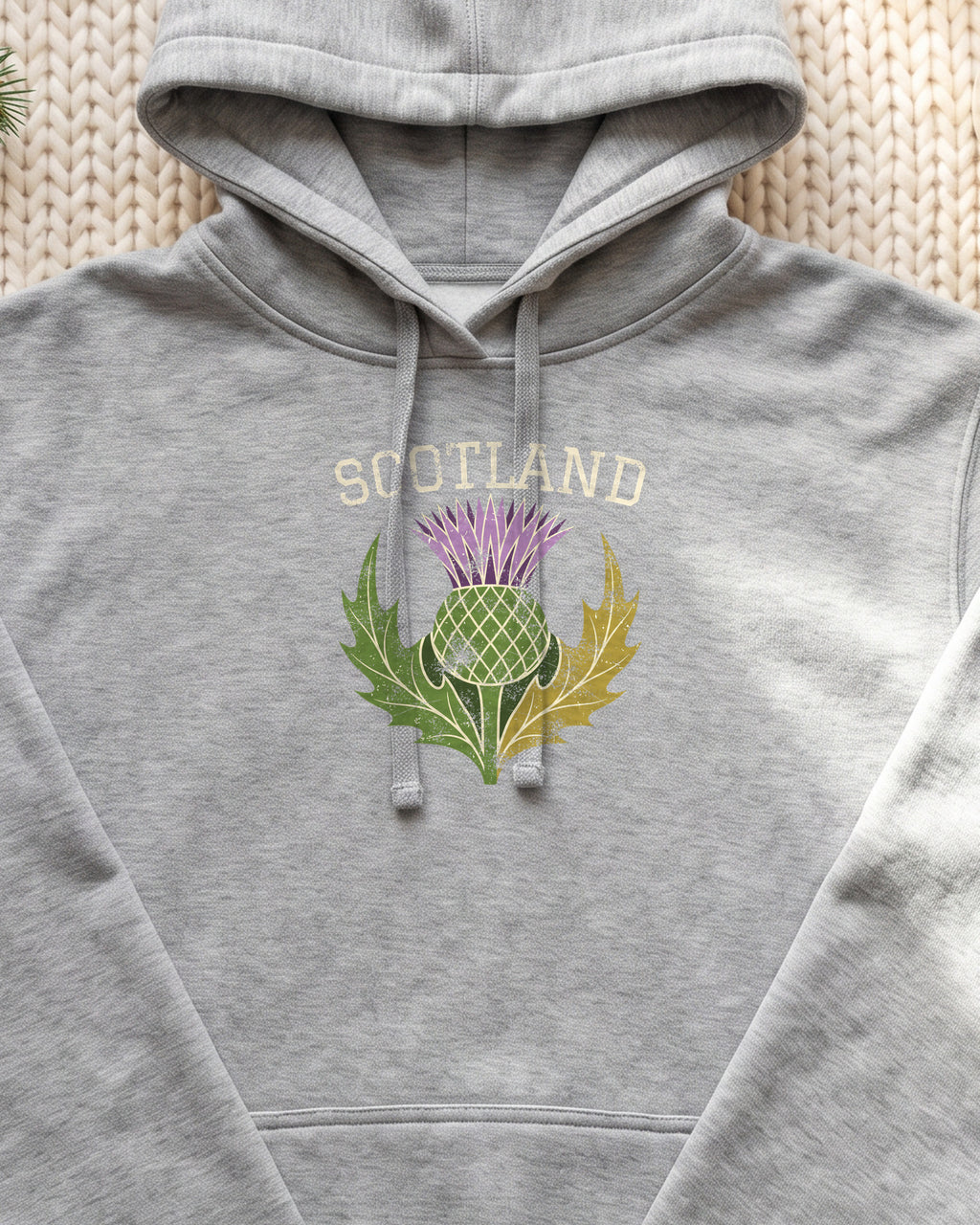 Scotland Thistle Vintage Emblem Hoodie (close-up)