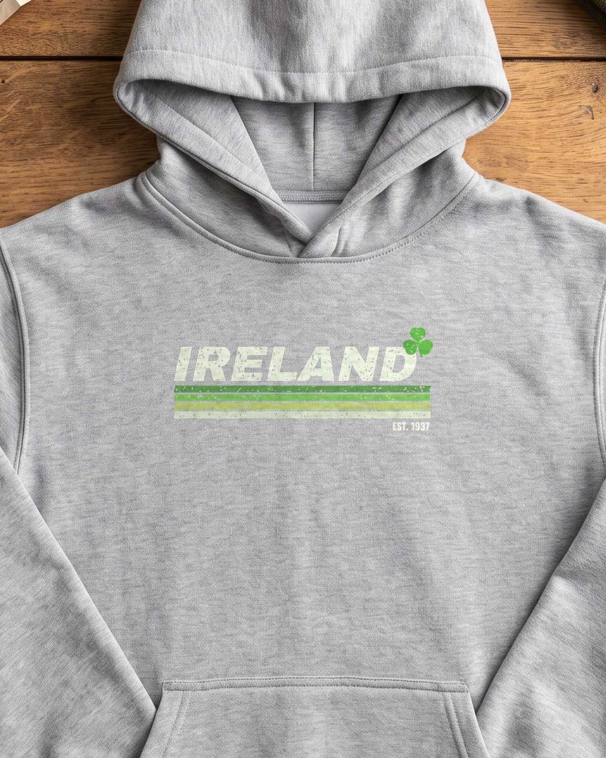 Ireland Est 1937 Retro Stripes Hoodie (close-up)