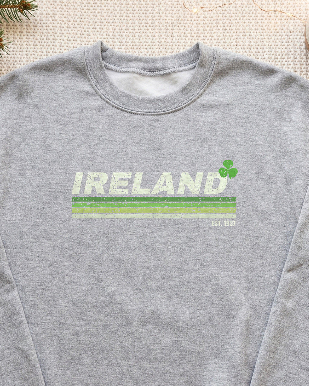 Ireland Est 1937 Retro Stripes Crewneck Sweatshirt (close-up)