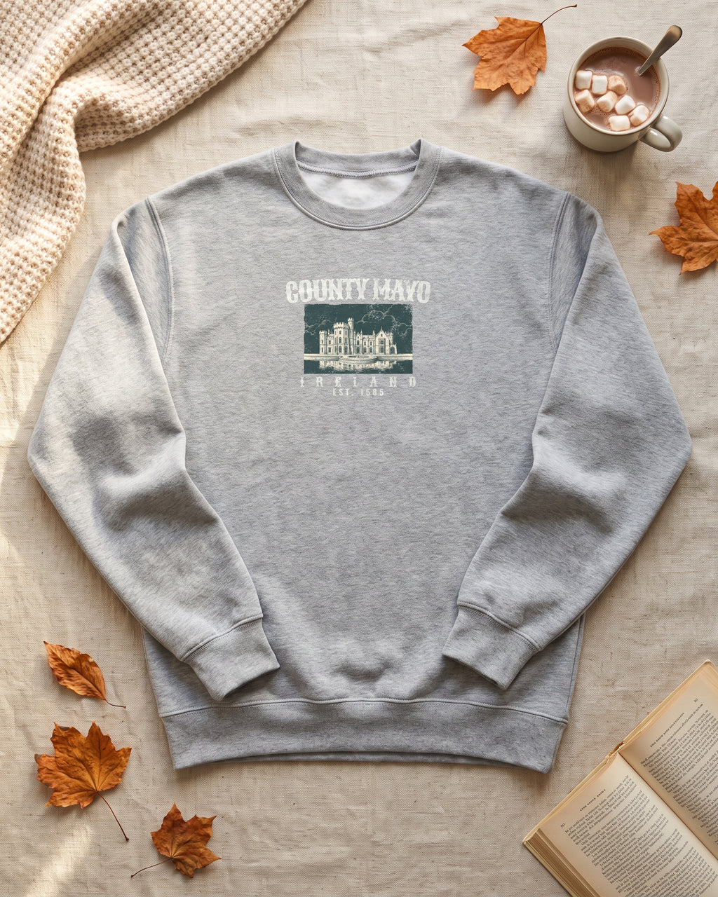 County Mayo Ireland Est 1585 Lakeside Castle Crewneck Sweatshirt (photo)