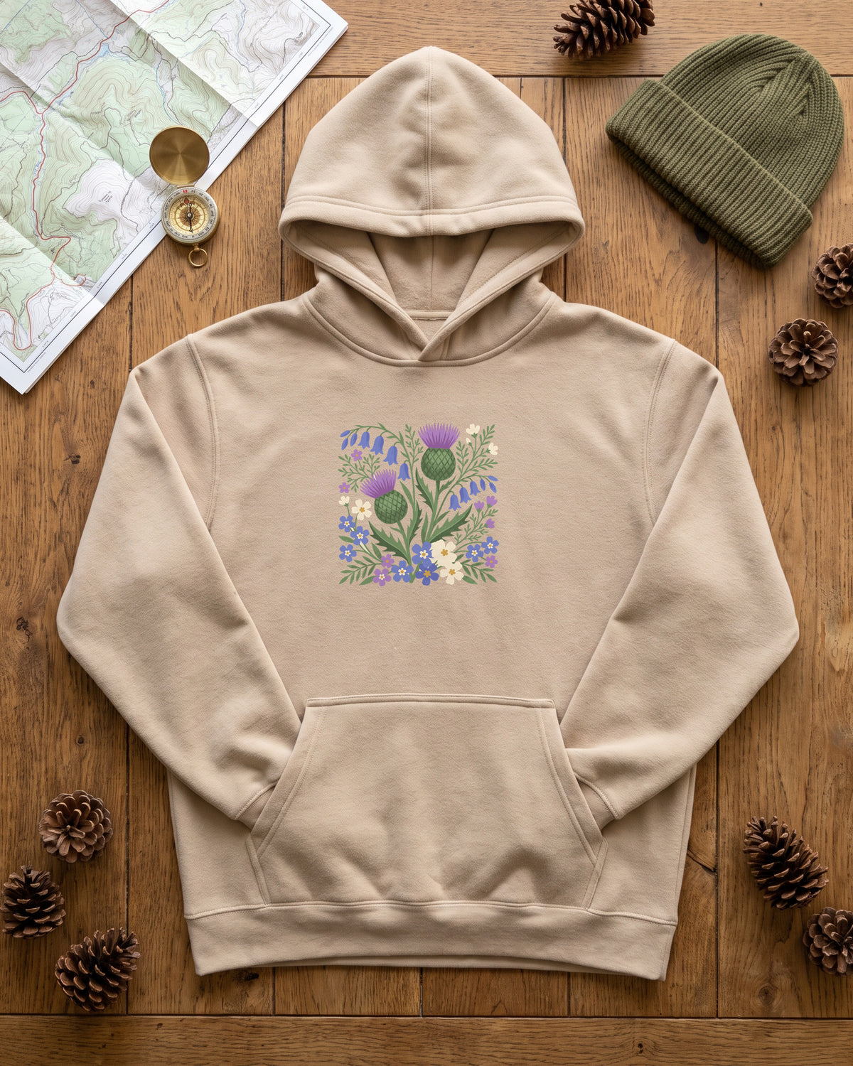 Scottish Thistle Floral Folk Art Bluebells Hoodie (photo)