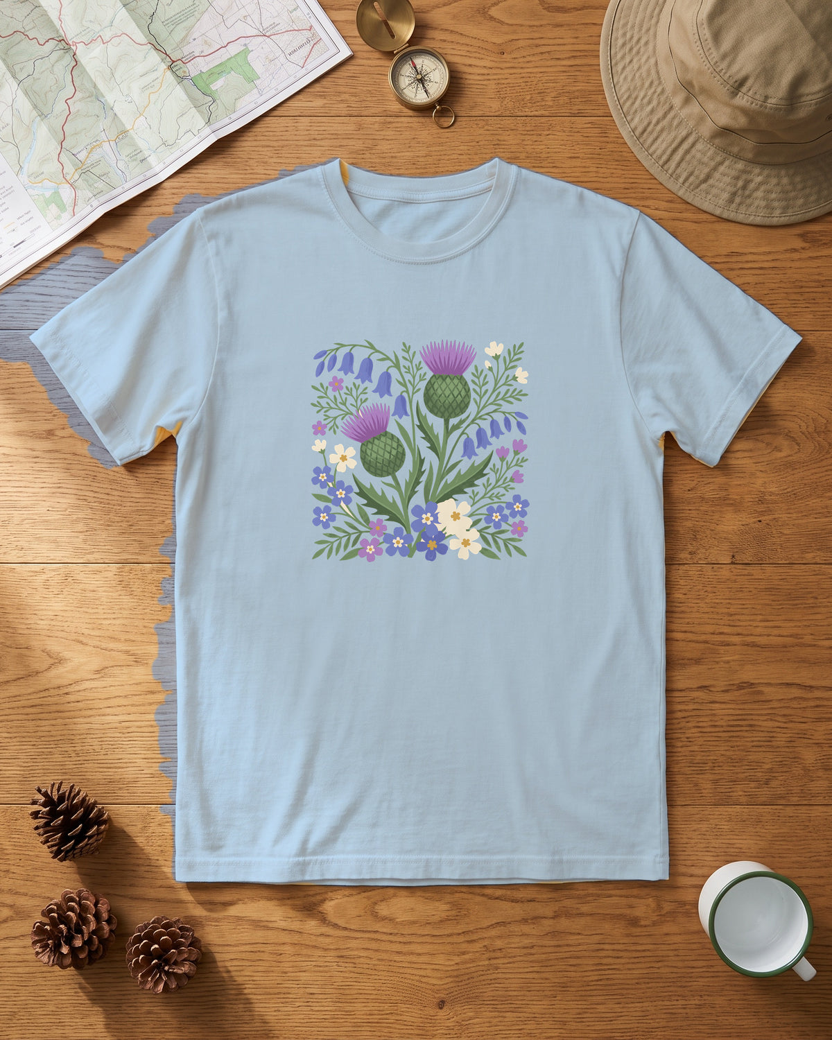 Scottish Thistle Floral Folk Art Bluebells T-Shirt (photo)