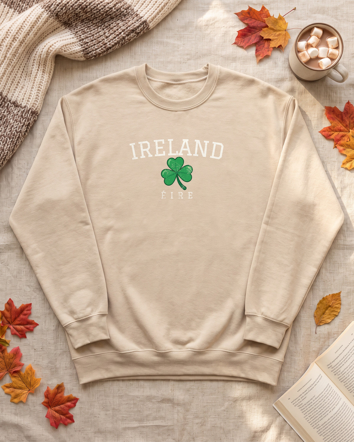 Ireland Éire Three Leaf Shamrock Crewneck Sweatshirt (photo)