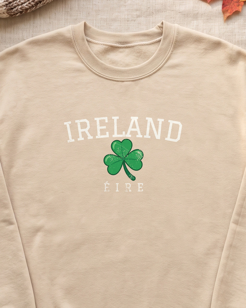 Ireland Éire Three Leaf Shamrock Crewneck Sweatshirt (close-up)
