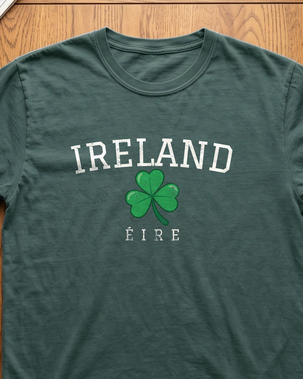 Ireland Éire Three Leaf Shamrock T-Shirt (close-up)