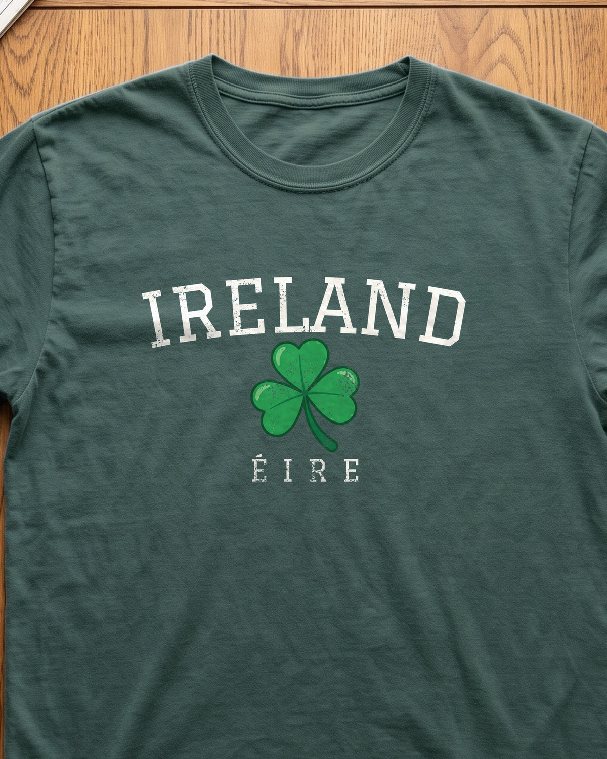 Ireland Éire Three Leaf Shamrock T-Shirt (close-up)