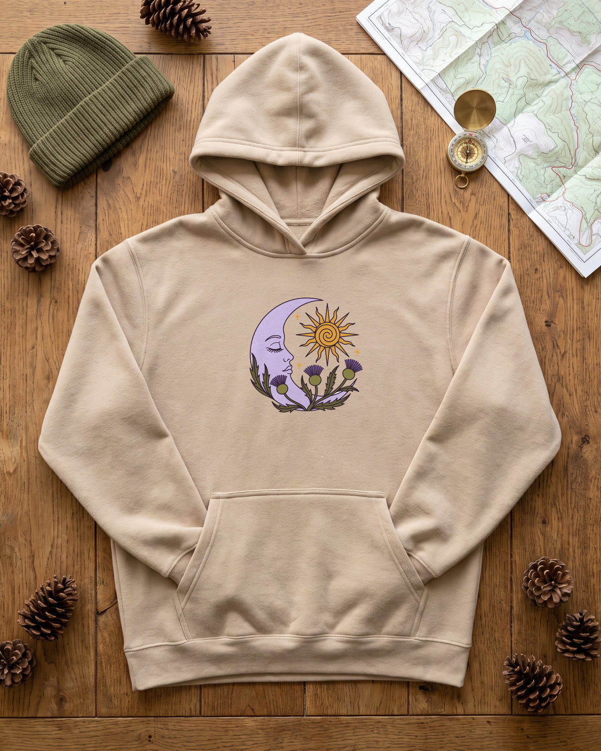 Thistle Moon Celestial Sun and Stars Hoodie (photo)