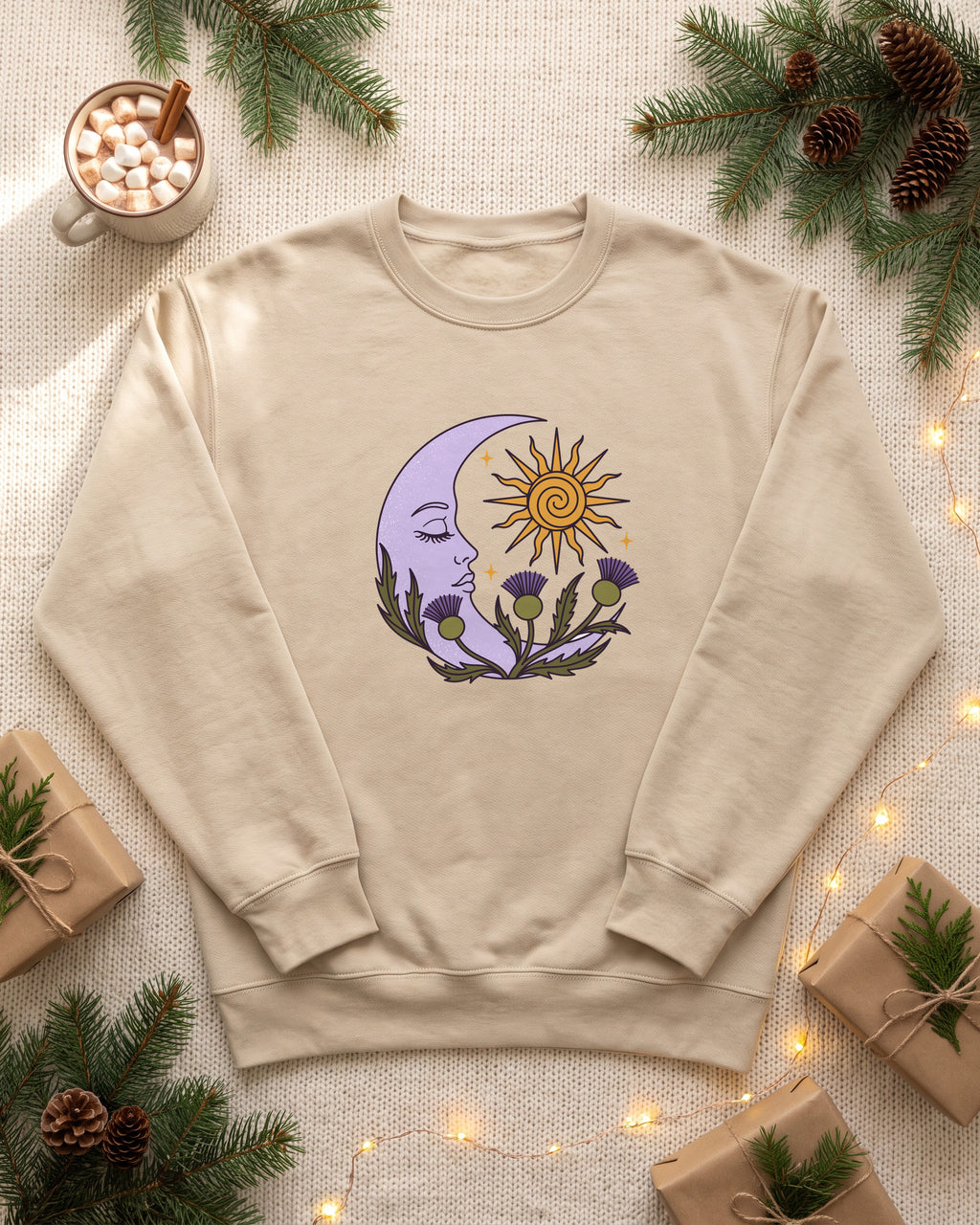 Thistle Moon Celestial Sun and Stars Crewneck Sweatshirt (photo)