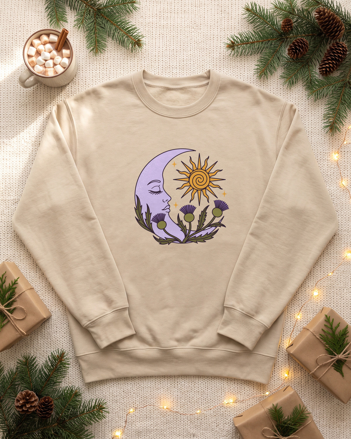 Thistle Moon Celestial Sun and Stars Crewneck Sweatshirt (photo)