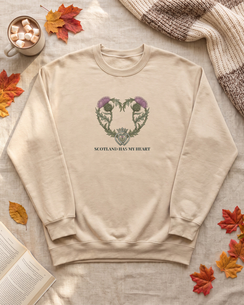 Scotland Has My Heart Purple Thistles Crewneck Sweatshirt (photo)