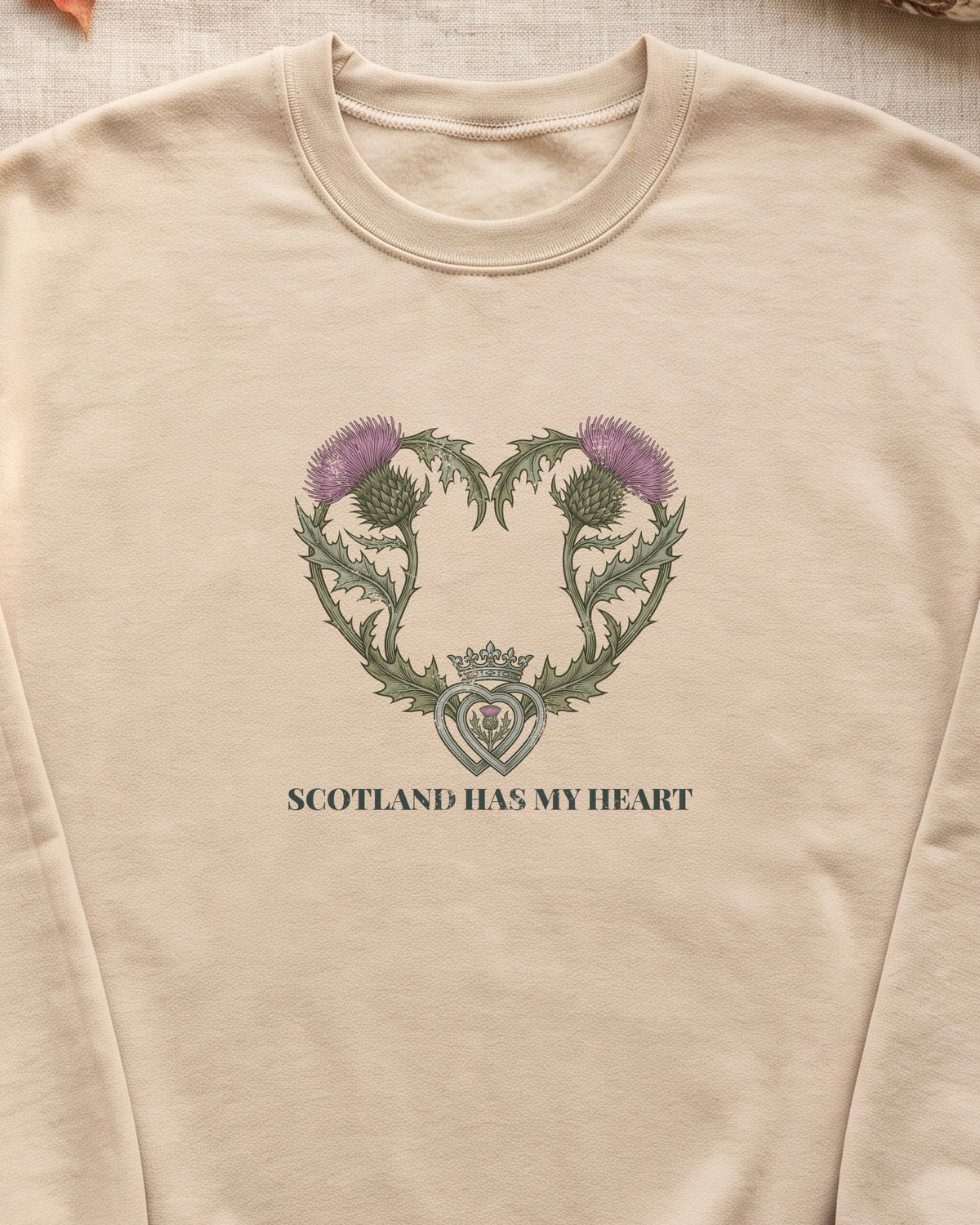 Scotland Has My Heart Purple Thistles Crewneck Sweatshirt (close-up)