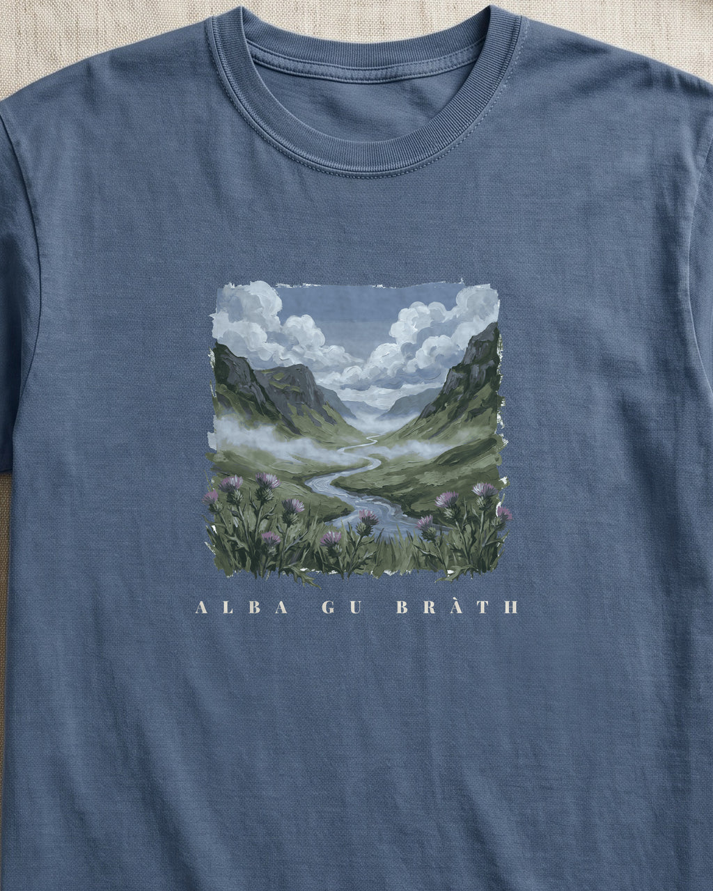 Alba Gu Bràth Scottish Highland Glen T-Shirt (close-up)