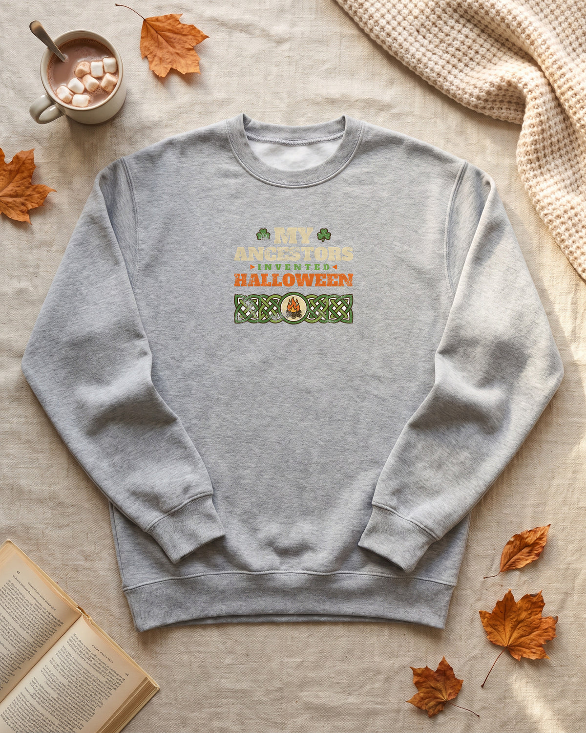 My Ancestors Invented Halloween Celtic Bonfire Crewneck Sweatshirt (photo)