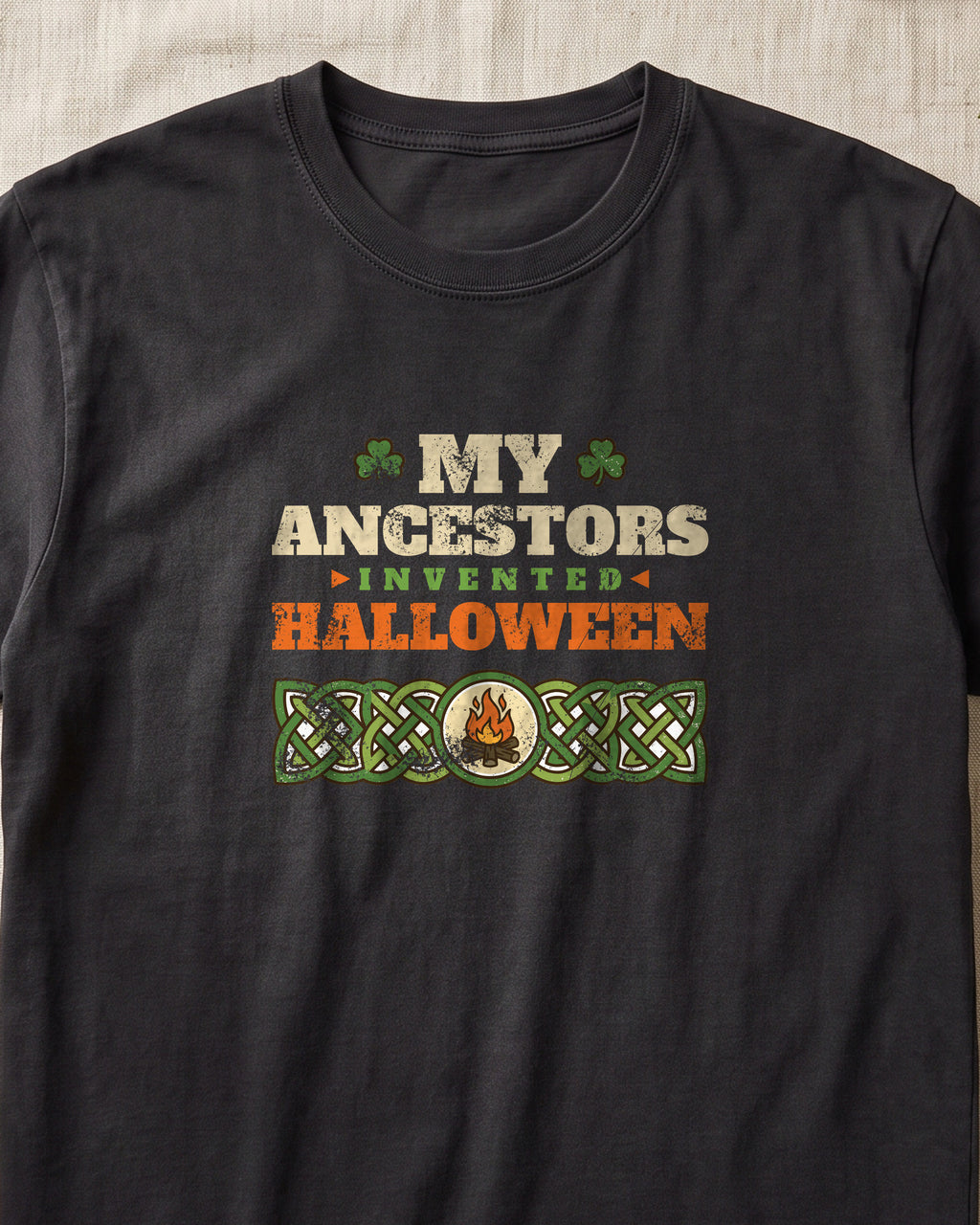 My Ancestors Invented Halloween Celtic Bonfire T-Shirt (close-up)