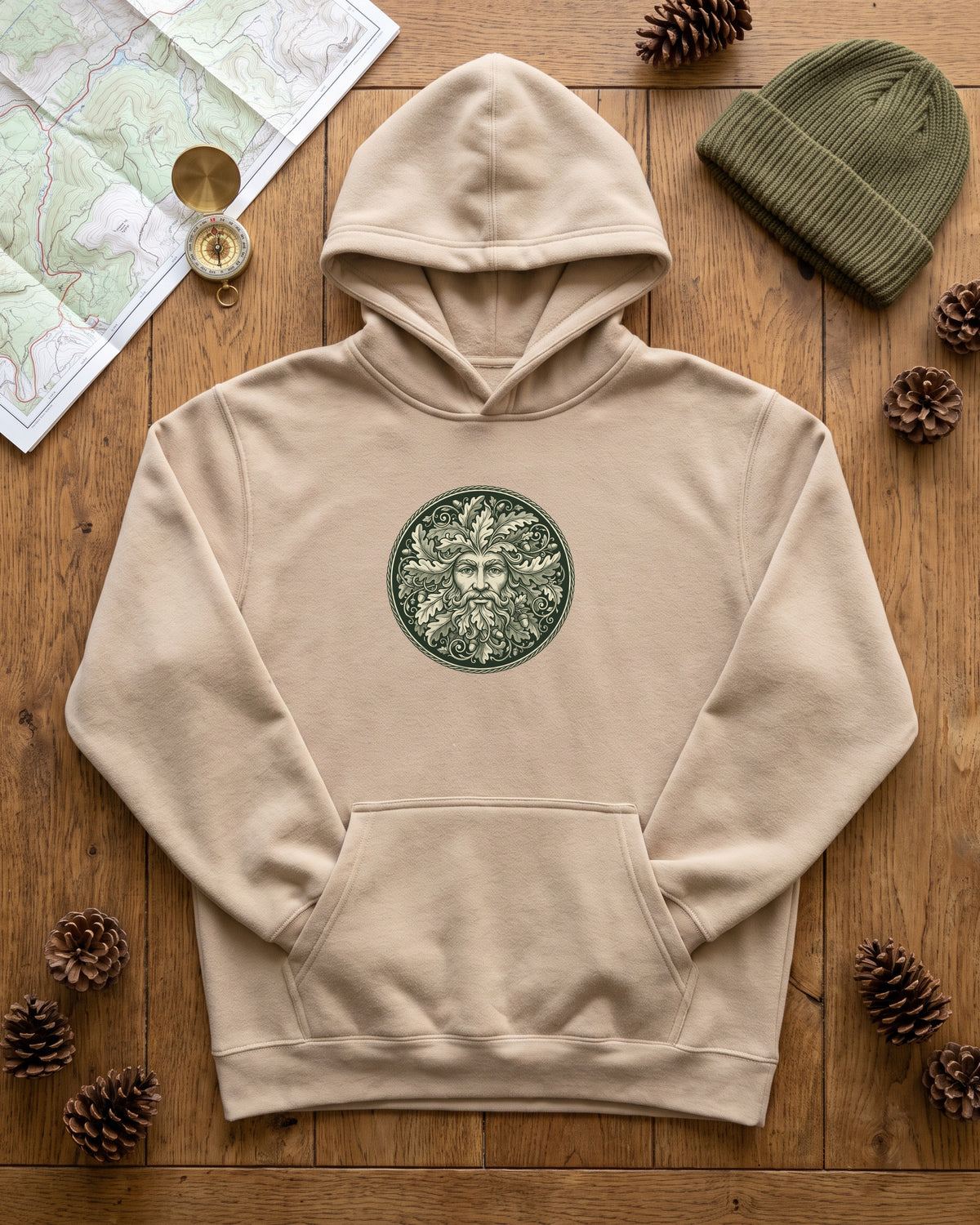 Green Man Oak Leaf and Acorn Medallion Hoodie (photo)