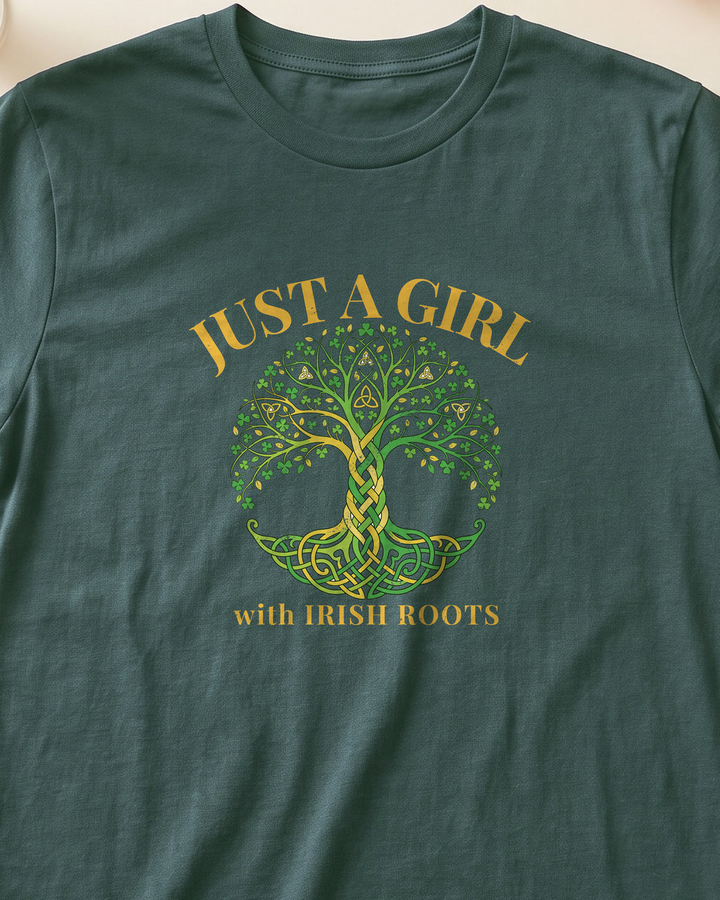 Just a Girl With Irish Roots Tree of Life T-Shirt (close-up)