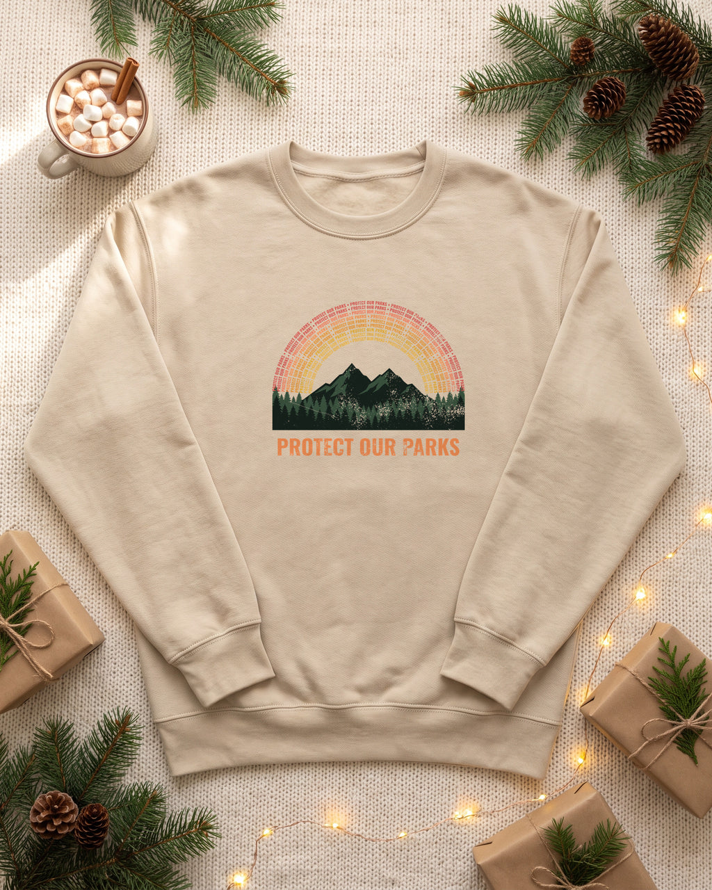 Protect Our Parks Retro Sunset Mountains Crewneck Sweatshirt (photo)