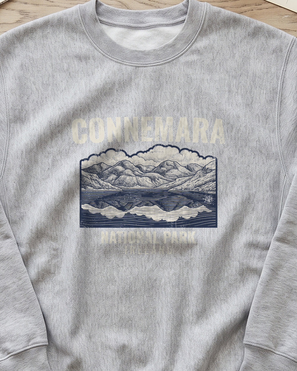 Connemara National Park Ireland Mountain Lake Crewneck Sweatshirt (close-up)