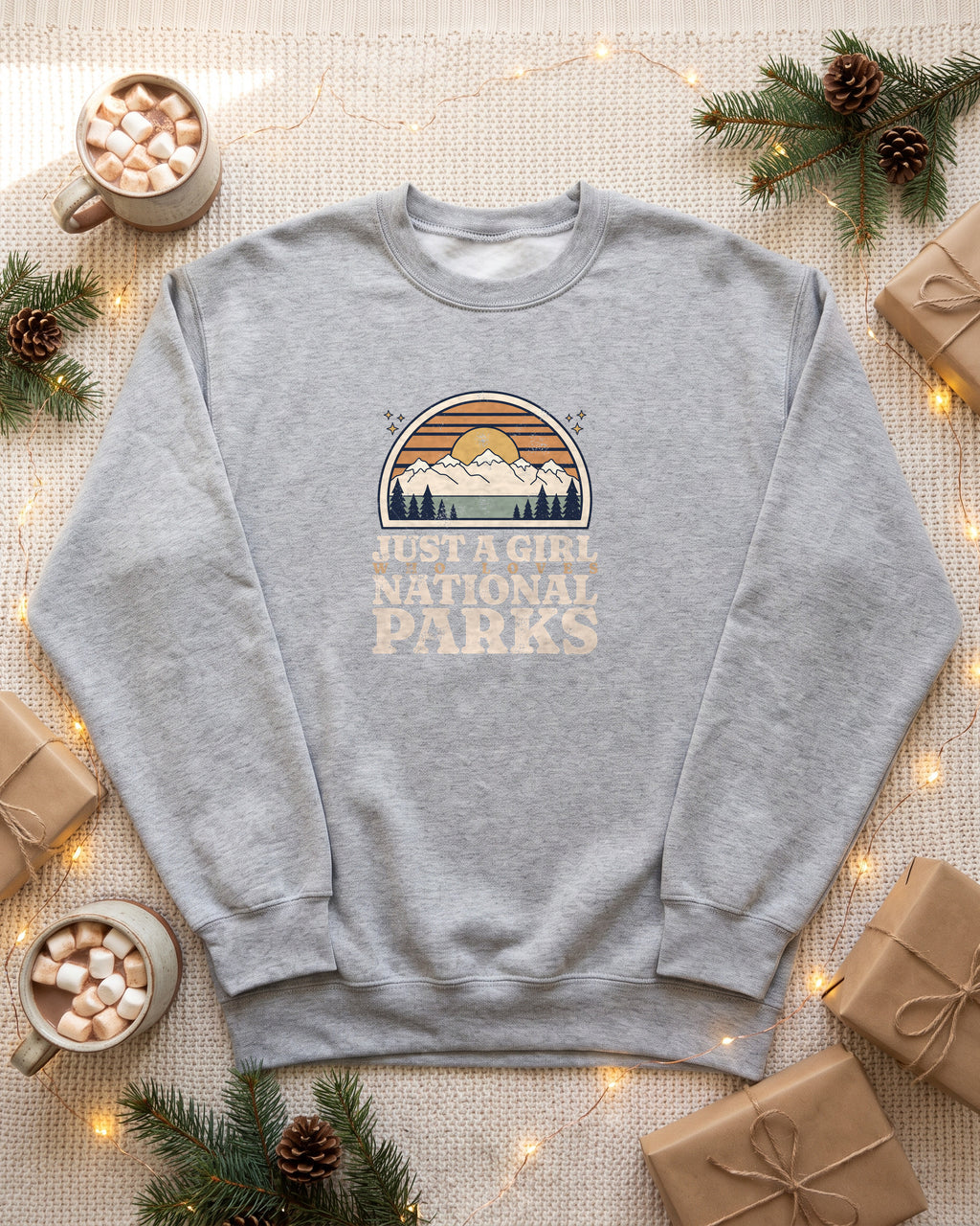 Just a Girl Who Loves National Parks Retro Sunset Crewneck Sweatshirt (photo)
