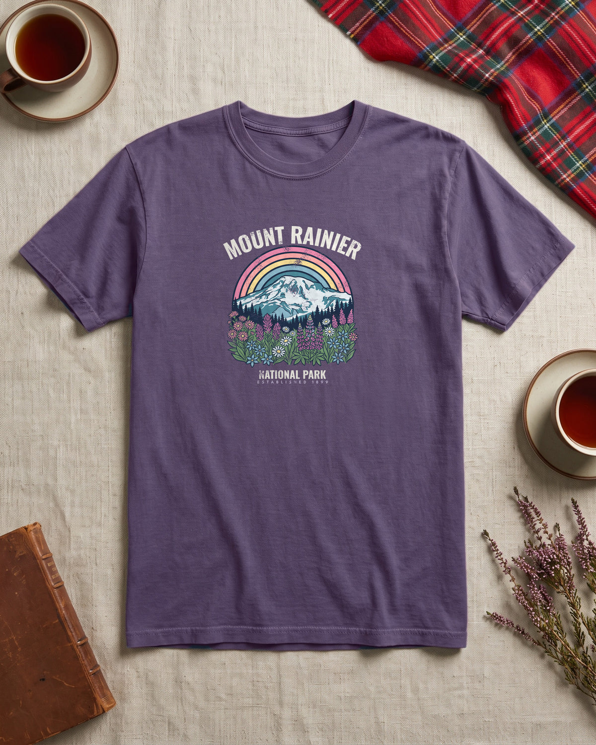 Mount Rainier National Park Wildflower Sunset T-Shirt (photo)
