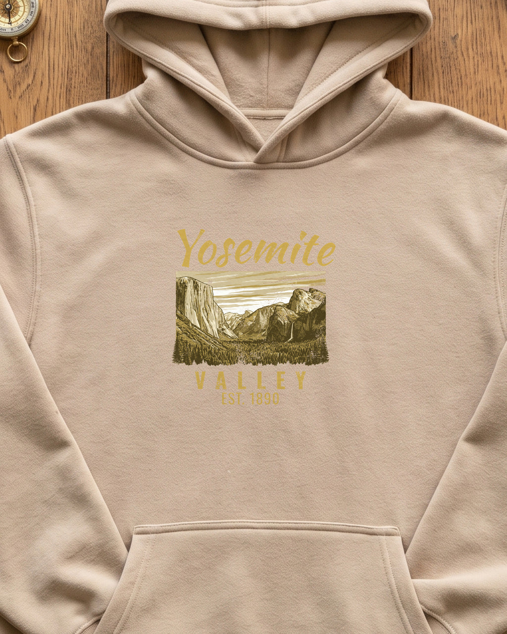 Yosemite Valley Est 1890 Granite Cliffs Engraving Hoodie (close-up)