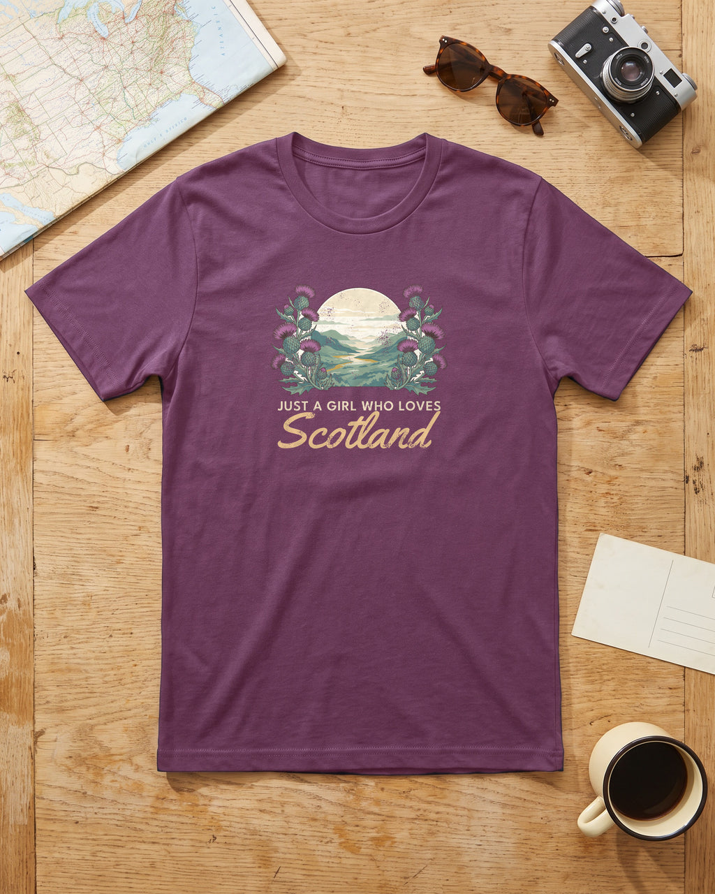 Just a Girl Who Loves Scotland Thistles Highland Glen T-Shirt (photo)