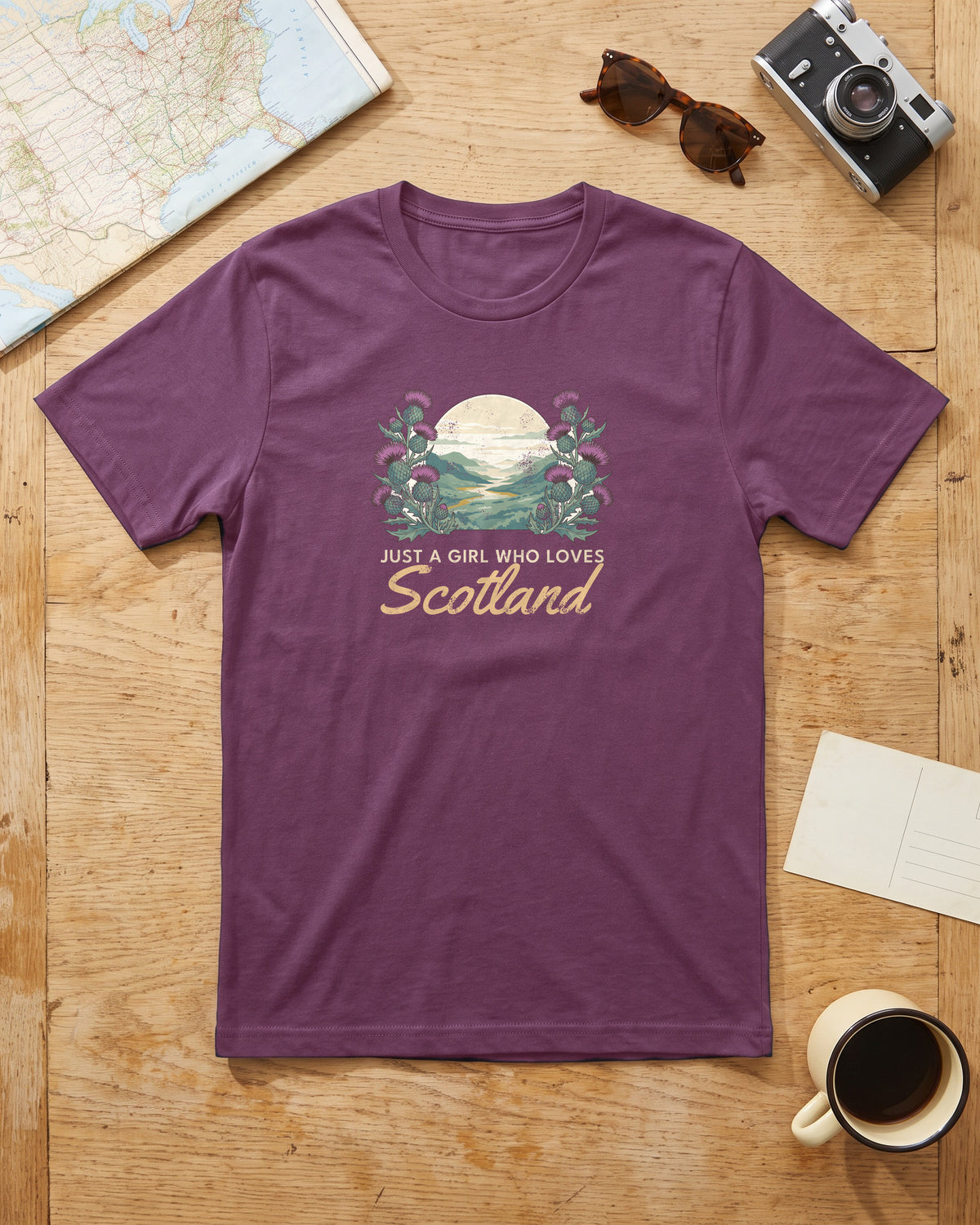 Just a Girl Who Loves Scotland Thistles Highland Glen T-Shirt (photo)