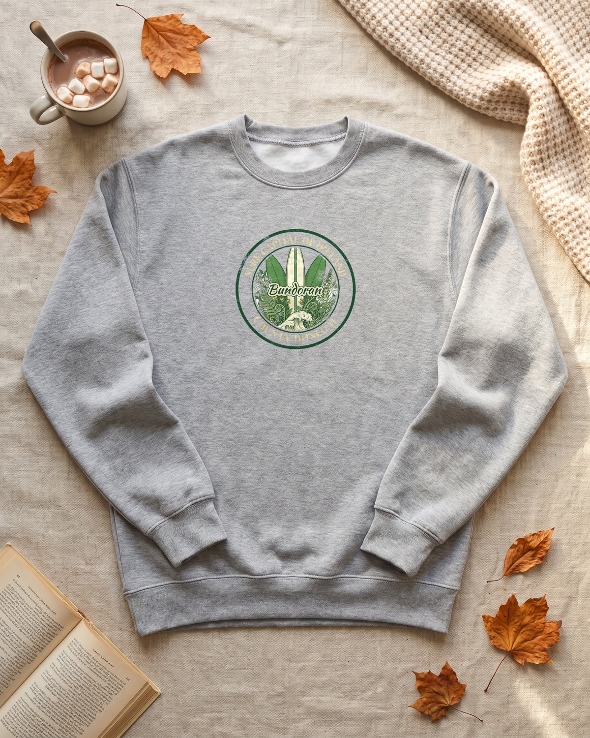Bundoran Surf Capital of Ireland Surfboards Crewneck Sweatshirt (photo)