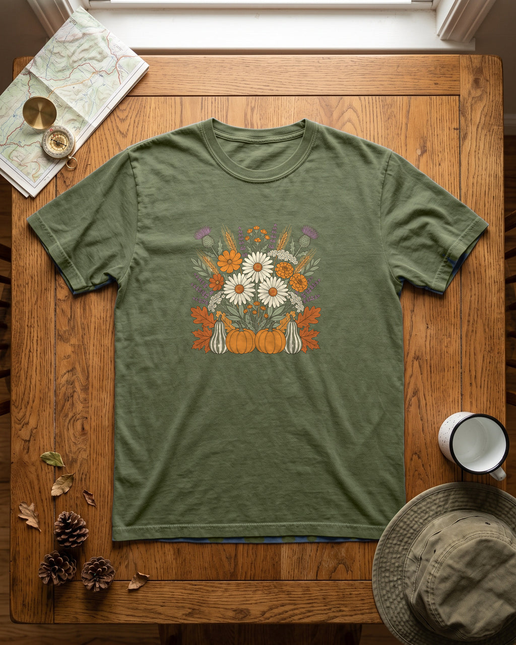 Fall Wildflower Bouquet Daisies and Thistles T-Shirt (photo)