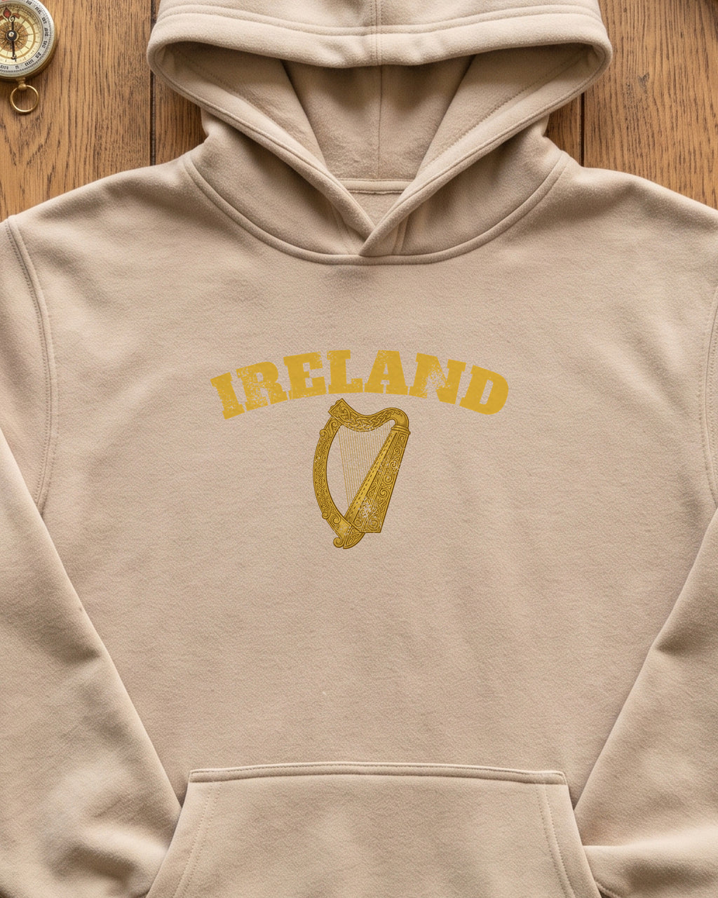 Ireland Vintage Celtic Harp Knotwork Hoodie (close-up)