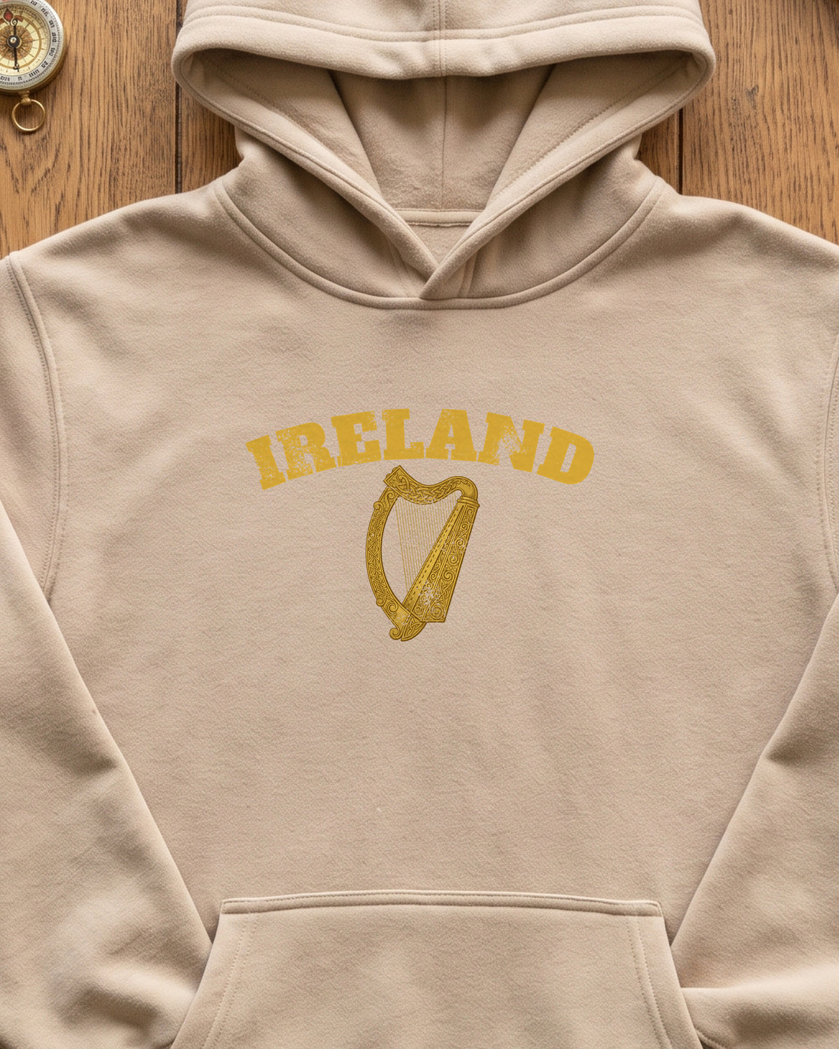 Ireland Vintage Celtic Harp Knotwork Hoodie (close-up)