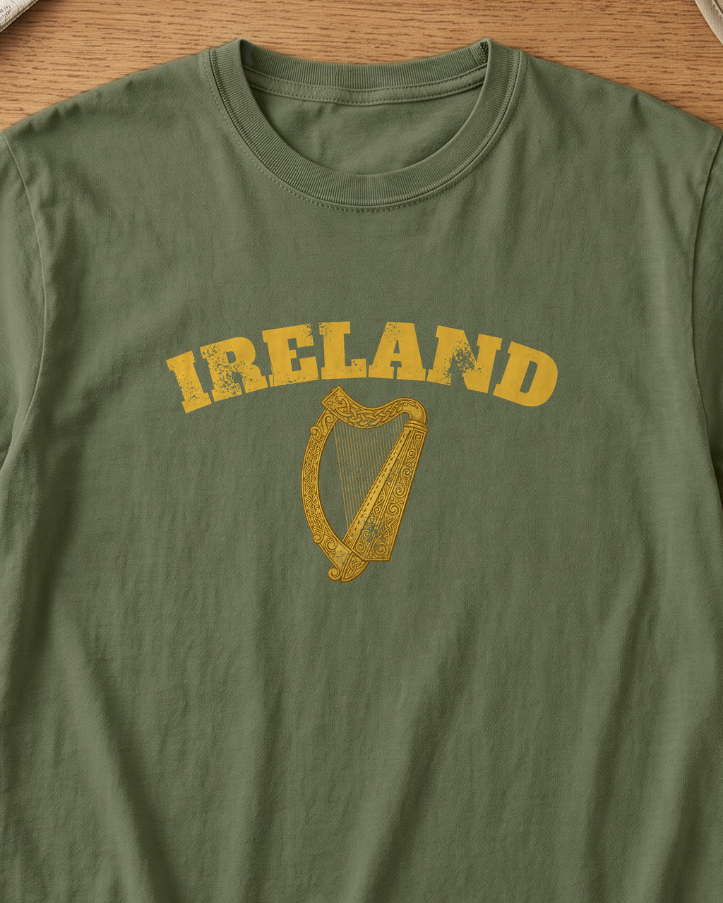 Ireland Vintage Celtic Harp Knotwork T-Shirt (close-up)