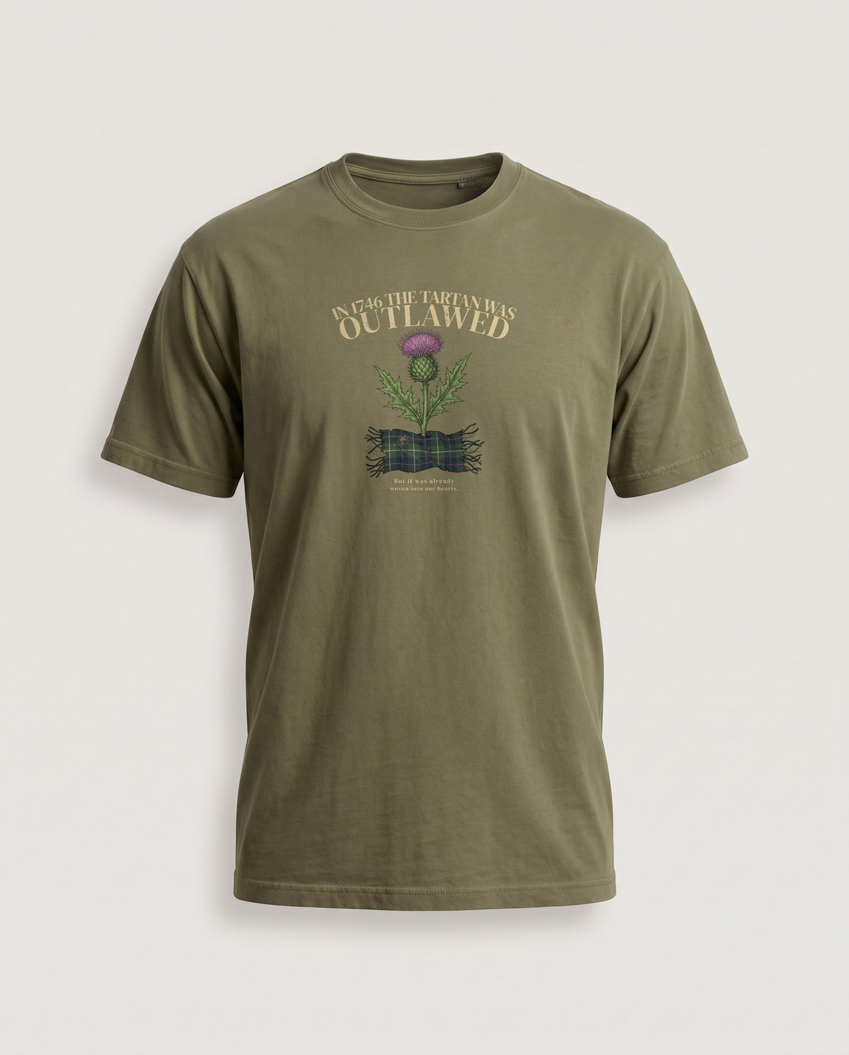 In 1746 the Tartan Was Outlawed Scottish Thistle T-Shirt — Hemp (mockup)