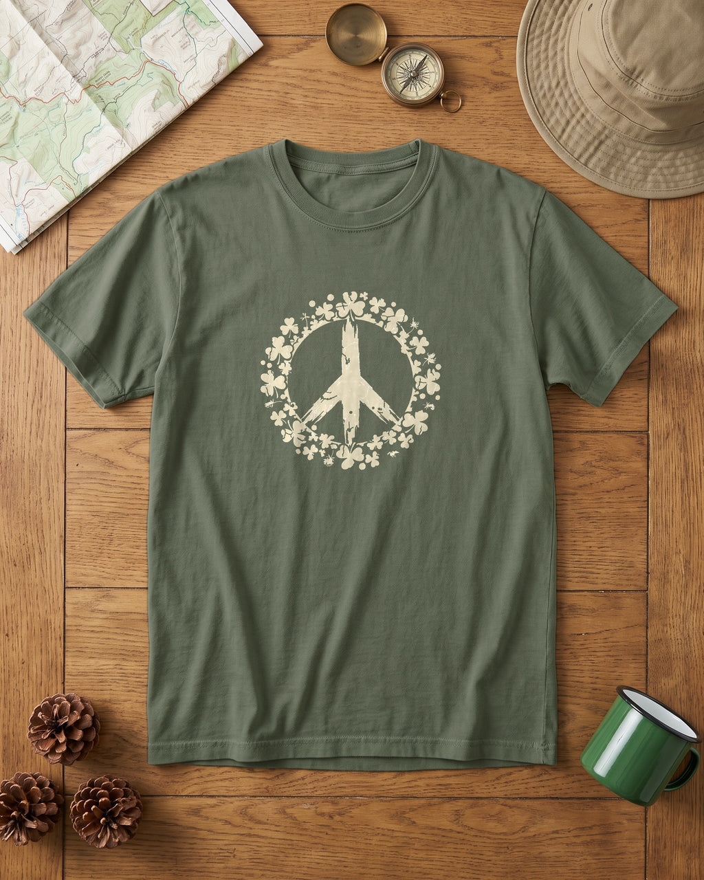 Shamrock Peace Sign Wreath Distressed T-Shirt (photo)