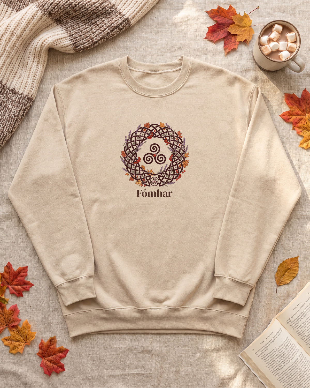 Fómhar Celtic Triskele Autumn Wreath Crewneck Sweatshirt (photo)
