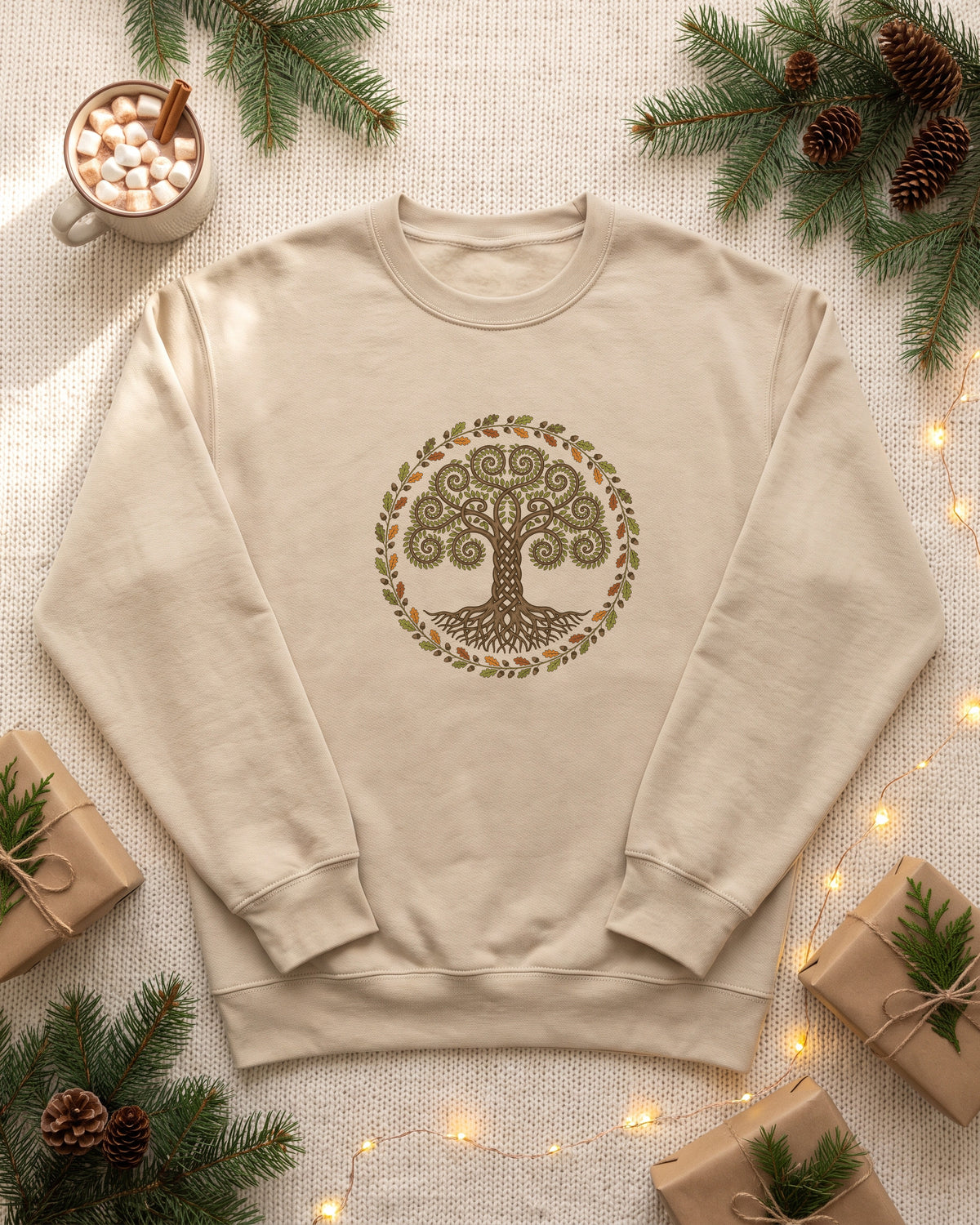 Celtic Tree of Life Autumn Oak Wreath Crewneck Sweatshirt (photo)