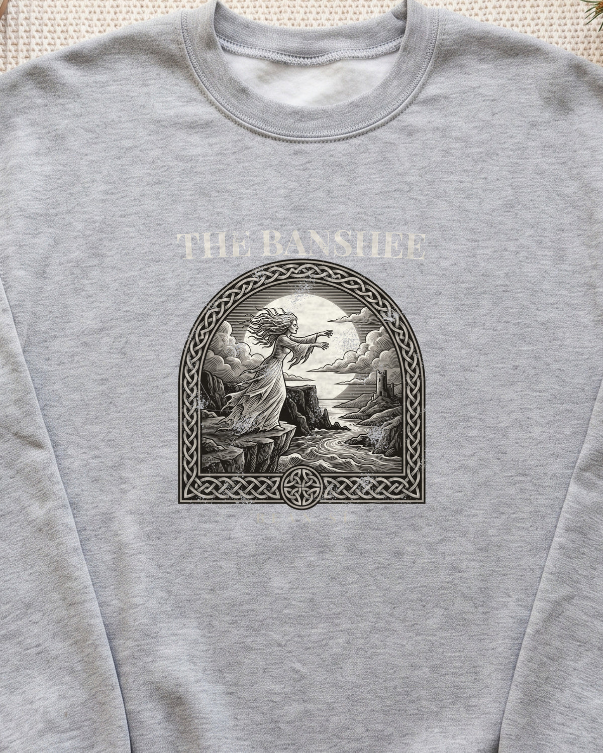 The Banshee Bean Sí Irish Folklore Engraving Crewneck Sweatshirt (close-up)